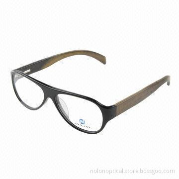 Unisex Eyeglasses Frames with Wood Temple and Acetate Front